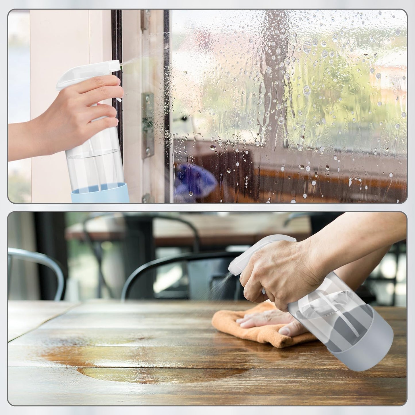 Glass Spray Bottles with Silicone Sleeve Protection, Empty 16 oz Refillable Containers, Reusable Spray Bottles with Adjustable Nozzle for Hair, Cleaning Solutions, 3 Pack Grey&Blue&Pink