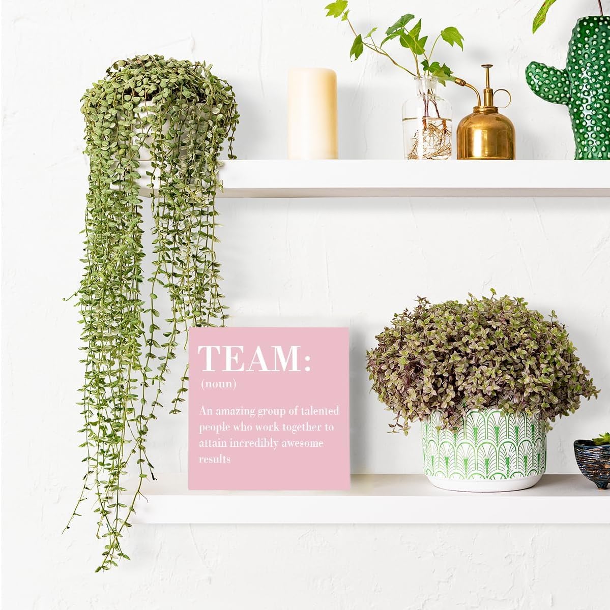 HTBIG Inspirational Team Noun Office Decor Desk Decor Wooden Box Sign Rustic Pink Wood Block Plaque Box Sign for Home Office Desk Shelf Table Decoration Coworker Gift Team Definition Teamwork Sign