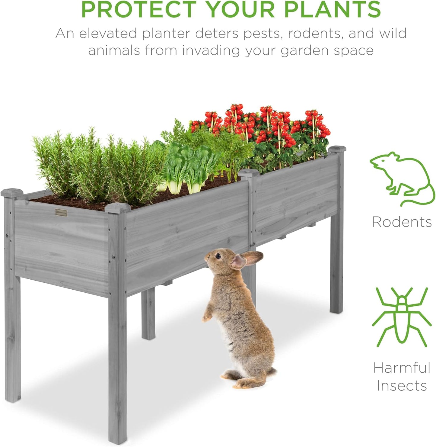 Best Choice Products 72x24x30in Raised Garden Bed, Elevated Wood Planter Box Stand for Backyard, Patio, Balcony w/Divider Panel, 6 Legs, 300lb Capacity - Gray