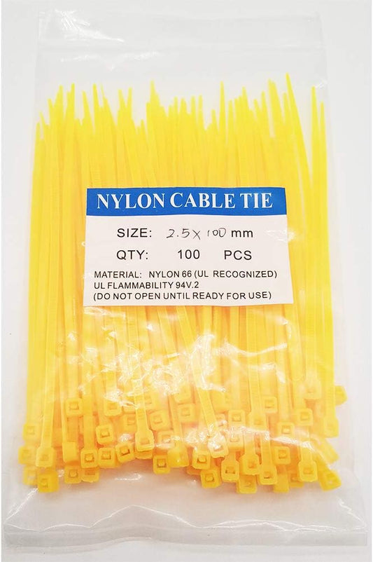 4 Inch Yellow Zip Ties (100 Pieces) 18lb Strength, Nylon Cable Wire Ties