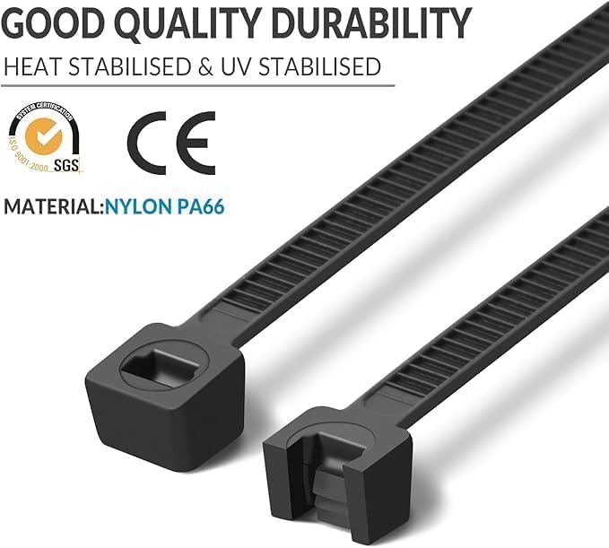 XINGO 14 Inch White Zip Ties Heavy Duty 100 Pack, 120 LBS Tensile Strength, Premium Nylon Cable Wire Ties, Self-locking Plastic Ties for Indoor and Outdoor Use