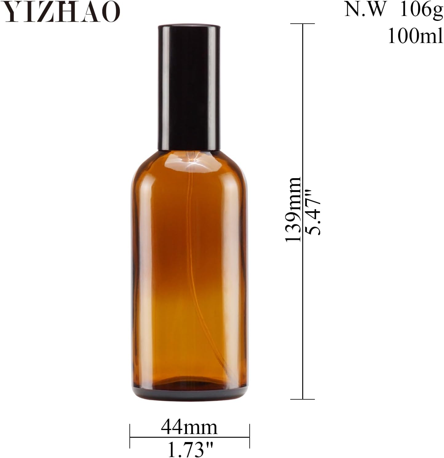 YIZHAO Amber Glass Spray Bottles 4oz, with Small Fine Mist Spray, Metal Cap, Refillable for Essential Oil,Travel,Cleaning,Perfume,Aromatherapy,Makeup – 4 Pcs
