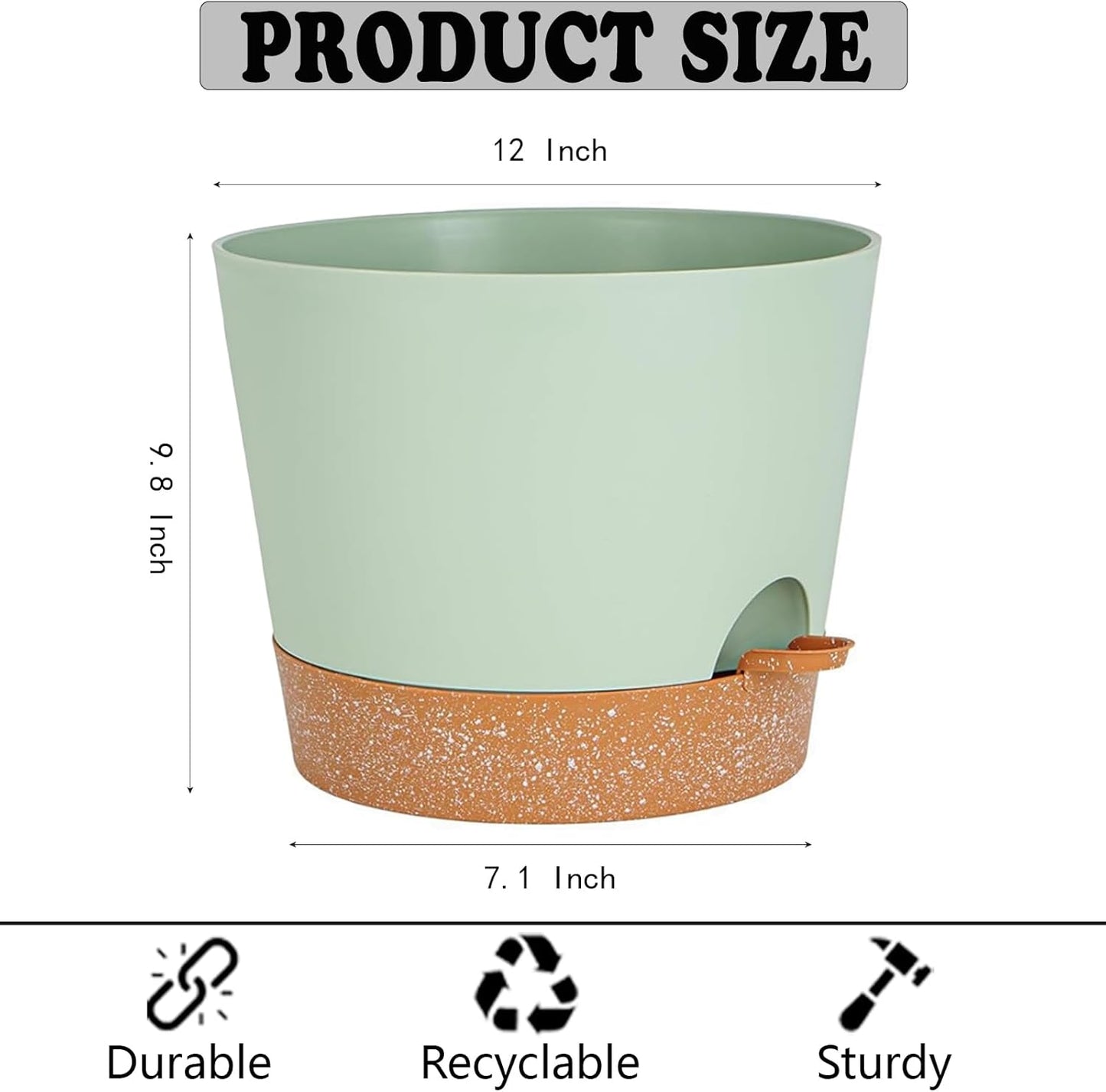 Self Watering Green Plastic Plant Pot Flower Planters with Drainage Hole And Deep Reservoir Large Planting Pots for for All Houseplants,Succulent, African Violets, Flowers and Cactus 12Inch/2pcs