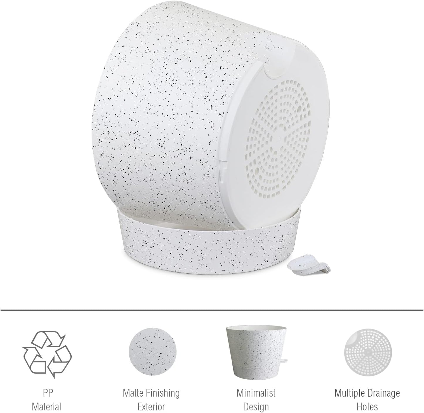 12 inch Large Self Watering Pots, Plant Pots with Mesh Drainage Holes for Indoor Outdoor Plants, Plastic Planters with Deep Reservoir for Garden House Flower Plants, Speckled White