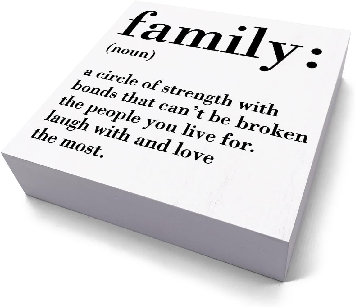 Family Noun Family Quotes Desk Decor Wooden Box Sign Inspirational Rustic White Wood Block Plaque Box Sign for Home Farmhouse House Kitchen Bathroom Living Room Shelf Table Decoration