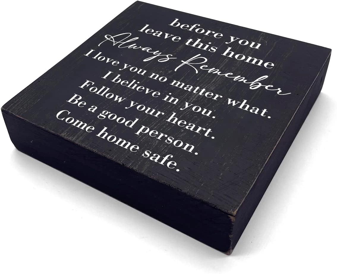 HTBIG Inspirational Home Farmhouse Desk Decor Wooden Box Sign Always Remember You are Braver Than You Think Rustic Black Wood Block Plaque Box Sign for Women Family Friends Shelf Table Decor