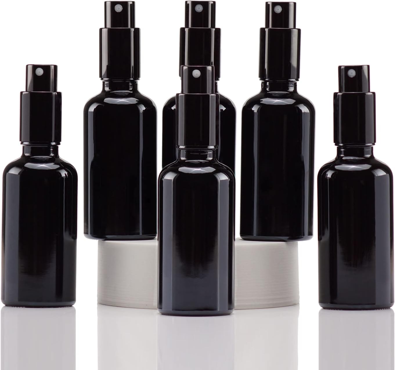 YIZHAO Black Glass Spray Bottles 2oz, with Small Fine Mist Spray, Metal Cap, Refillable for Essential Oil,Travel,Cleaning,Perfume,Aromatherapy,Makeup – 6 Pcs