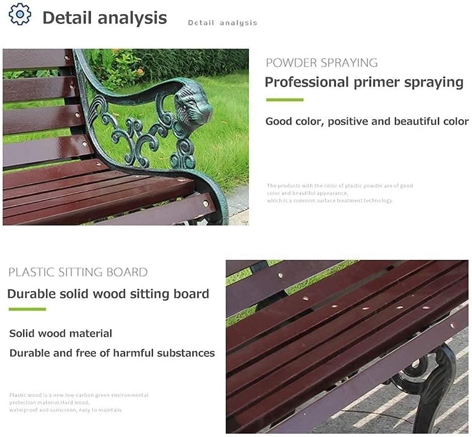 Outdoor Bench, Porch Bench, Garden Park Bench, Cast Aluminum Preservative Wood Bench with Backrest and Armrests for 2-3 People Porch/Deck/Patio Furniture(Teak+Black Legs,125CM)