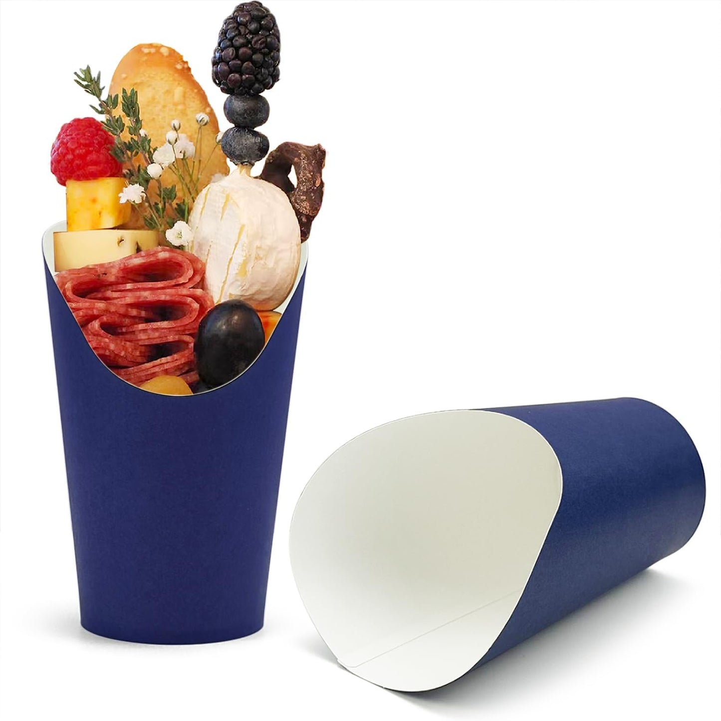 CAMKYDE 50 Pcs French Fries Holder, 12oz Disposable Paper French Fry Cups Charcuterie Cups for all Occasions (12oz, Navy)