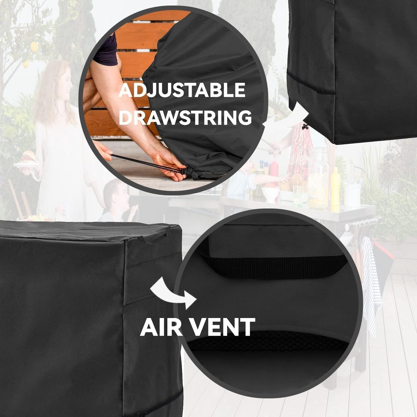 Outdoor Dining Table Cover - Heavy Duty Waterproof Cover for Patio Metal Steel Slat Table, Compatible 64" x 38" Black