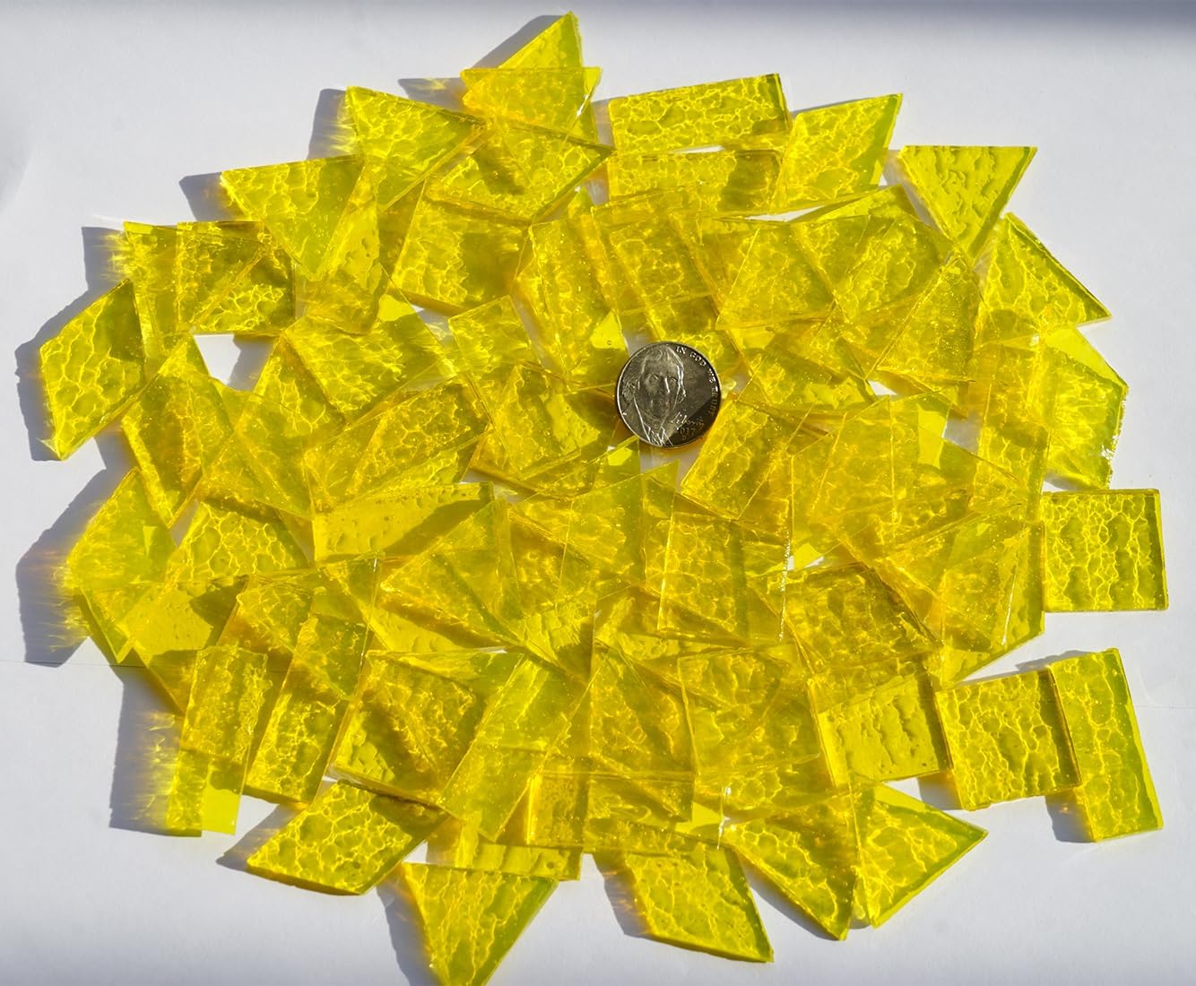 Large Transparent Textured Glass Tiles for DIY Crafts, 200g Stained Glass Pieces Supplies, 4 Shapes Tiles for DIY Mosaic Kit, Yellow Sunbeam