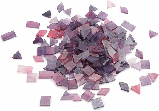 Lanyani 200 Mixed Color Glass Mosaic Tiles - 4 Shapes, Tiffany Stained Glass Pieces for Crafts, Purple