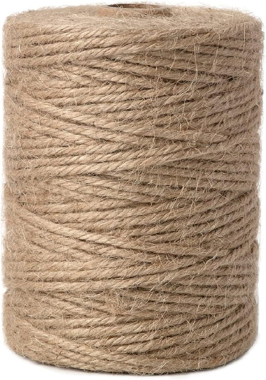 3mm 328 Feet Natural Jute Twine, for Crafts Gift, Craft Projects, Wrapping, Bundling, Packing, Holiday Packaging Twine, Gardening and More, Jute Rope to Use Around The House and Garden