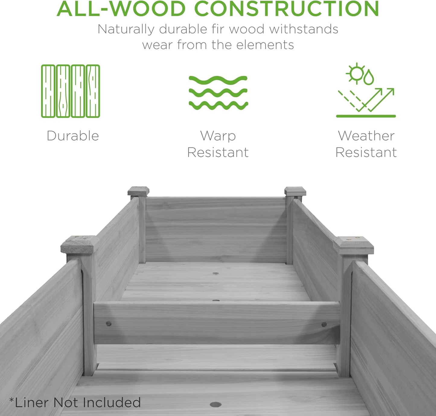 Best Choice Products 72x24x30in Raised Garden Bed, Elevated Wood Planter Box Stand for Backyard, Patio, Balcony w/Divider Panel, 6 Legs, 300lb Capacity - Gray