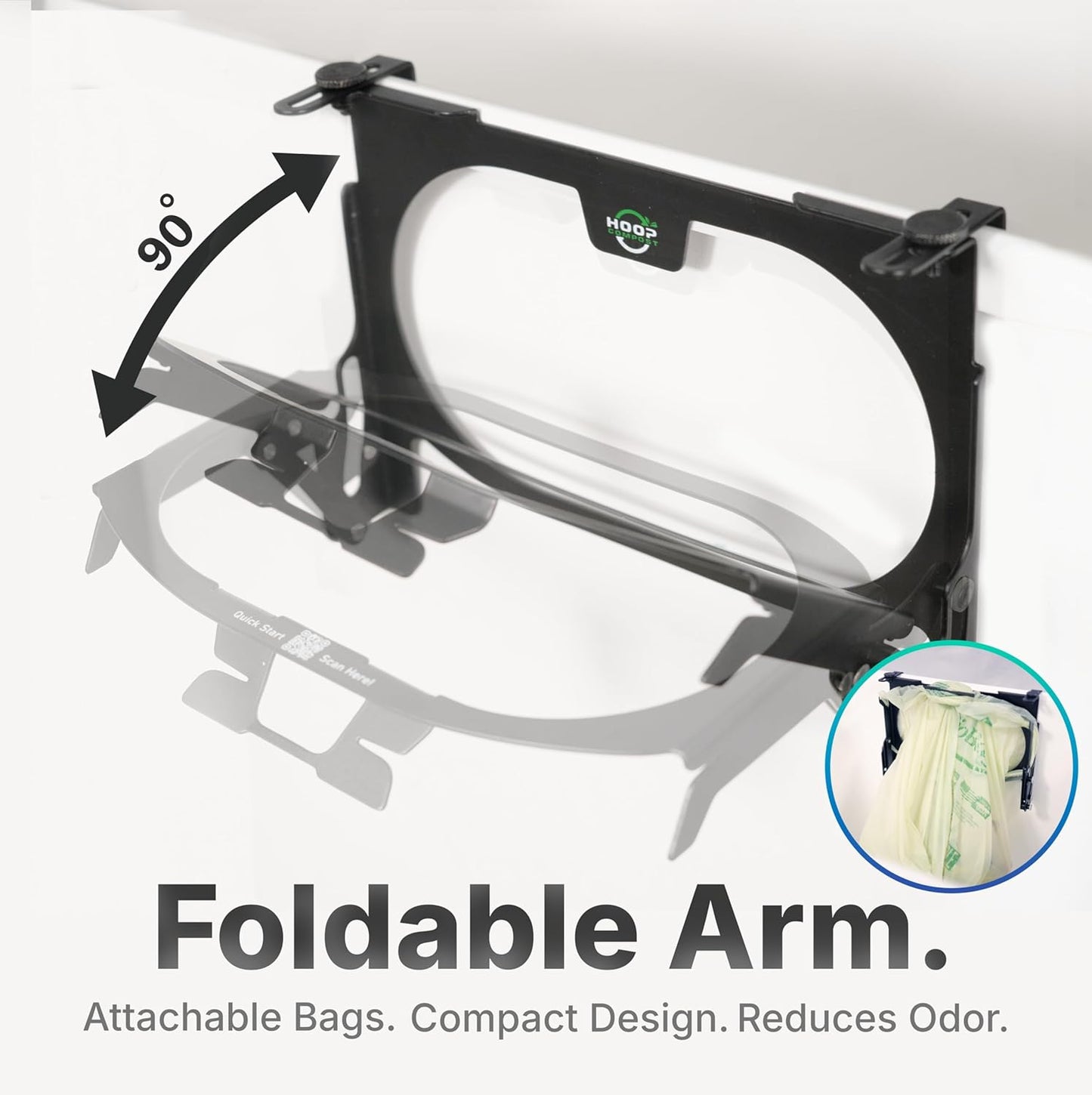 Hoop Metal Compost Bag Holder + 25 Compost Bags 3 Gallon, Clips to Kitchen Trash Can, Kitchen Cabinet Door, Replaces Countertop Compost Bin, Hanging Trash Can.