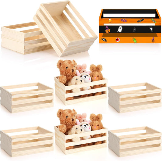 6 Pcs 12.5'' Large Wooden Crates for Crafts Unfinished Wood Crate Box for Display DIY Decorative Storage Basket Container Bulk for Decor, Kitchen Home, Pantry, Bedroom, Milk, Book, Arts