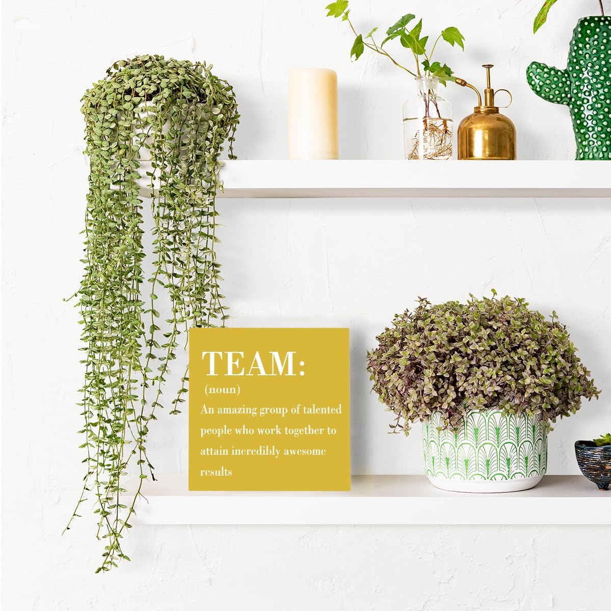 HTBIG Inspirational Team Noun Office Decor Desk Decor Wooden Box Sign, Rustic Black Wood Plaque Box Sign for Home Office Desk Shelf Table Decoration Coworker Gift Team Sign, Yellow