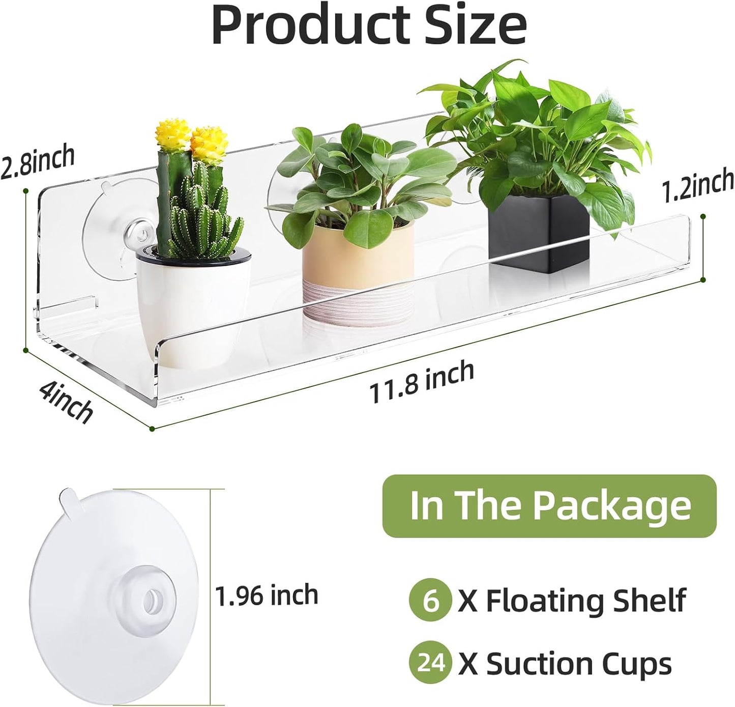 Windproof Window Plant Shelves 6 Pack - 15" Suction Cup Floating Shelf Set for Indoor Plants, Herb Gardens, Books & Decor, Bathroom and Kitchen Space-Saving Wall-Mounted Clear Acrylic Sill Extender