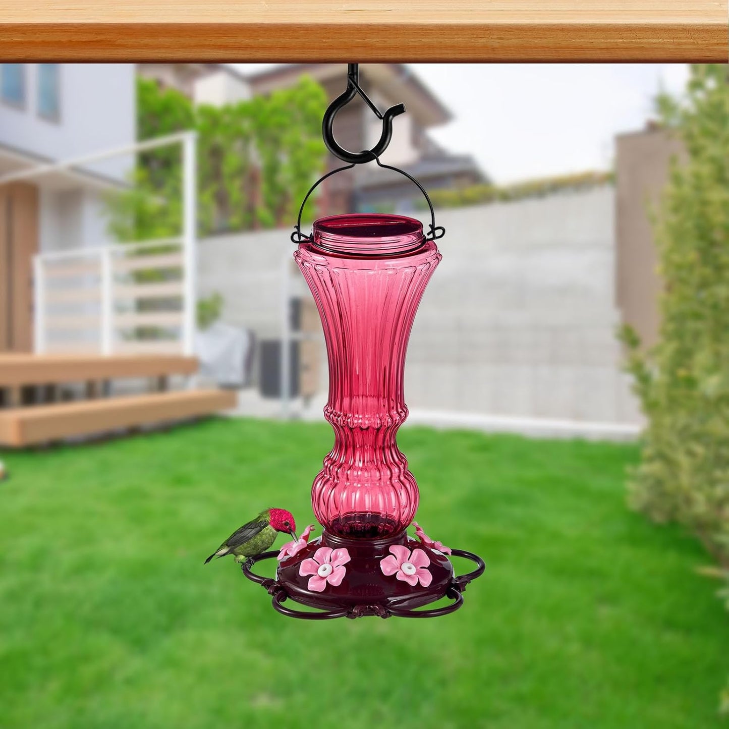 Hummingbird Feeder for Outdoors Plastic Humming Bird Nectar Feeders with 5 Flower Feeding Ports Hanging for Garden Decor, 20 oz (2 Pack