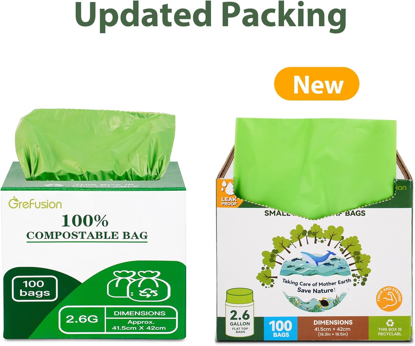 2.6 Gallon Compostable Trash Bags, 100 Count, Extra Thick 0.71 Mil, Certified by BPI and ASTM D6400, Perfect Fit for Small Trash Cans