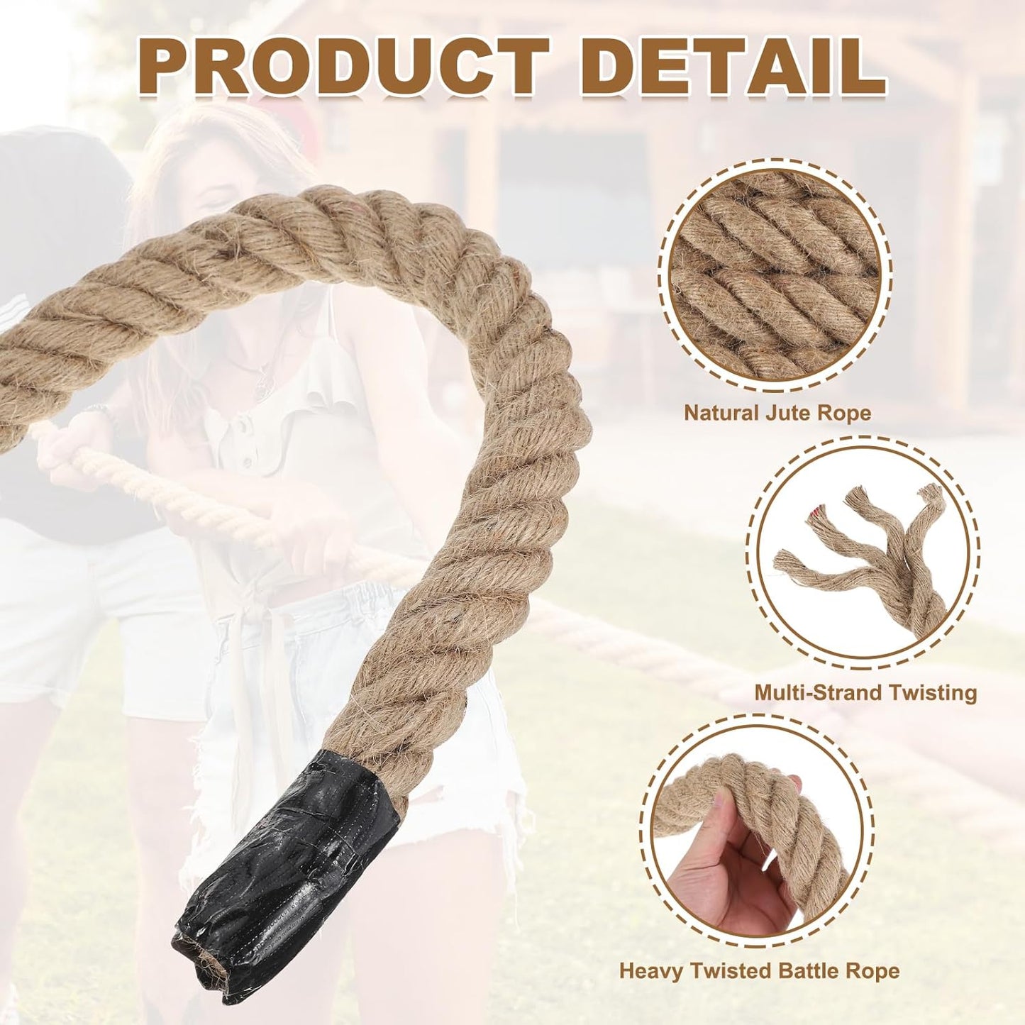 MECCANIXITY Jute Rope 1.2 Inch x 85ft, Thick Twine Rope Ropes Braided Jute Twine Natural Brown Burlap Cord String Heavy Twisted with Tapes for Decorative Crafts Railing Swing Tug of War
