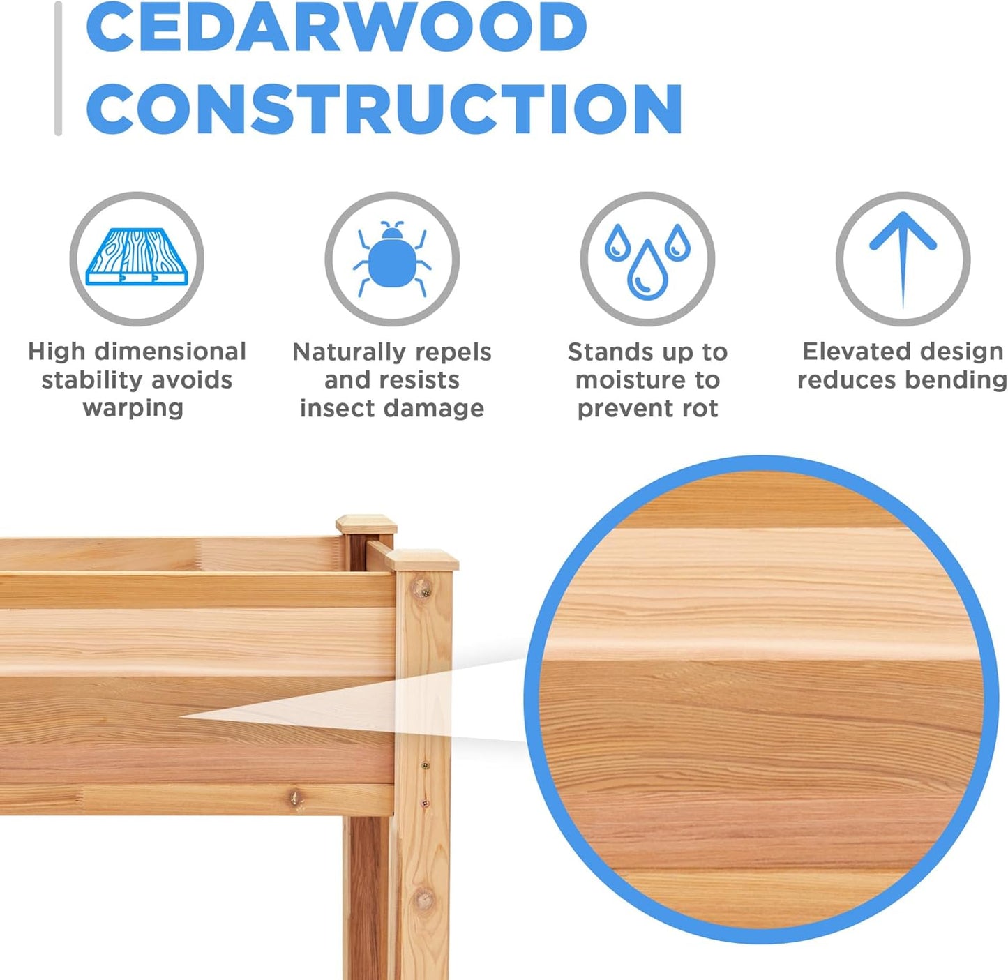 Jumbl, Cedar Raised Garden Bed, Elevated Wood Planter for Growing Fresh Herbs, Vegetables, Flowers, Succulents - 34x18x30”