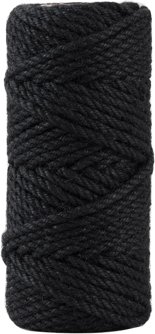 5mm 100 Feet Black Natural Jute Twine, for Crafts Gift, Craft Projects, Wrapping, Bundling, Packing, Holiday Packaging Twine, Gardening and More, Jute Rope to Use Around The House and Garden