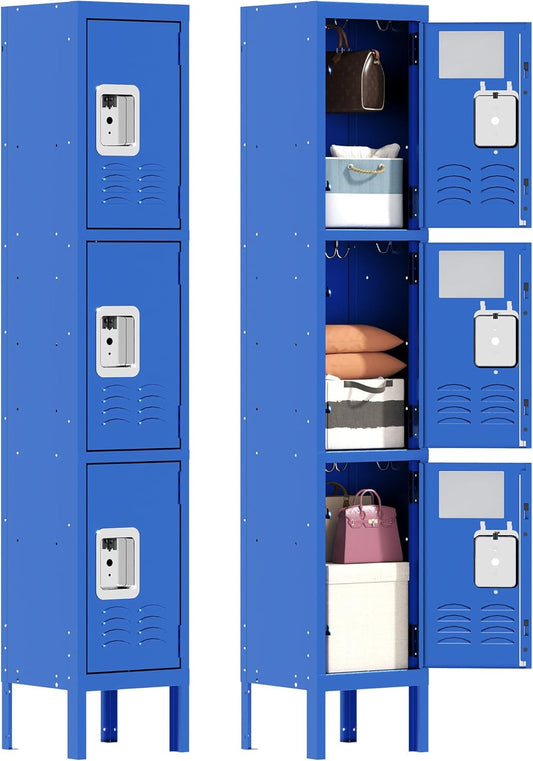 Metal Lockers for Employees, Storage Employee Locker, Storage Lockers with Shelves Steel Cabinet for Home (Blue, 3 Door)