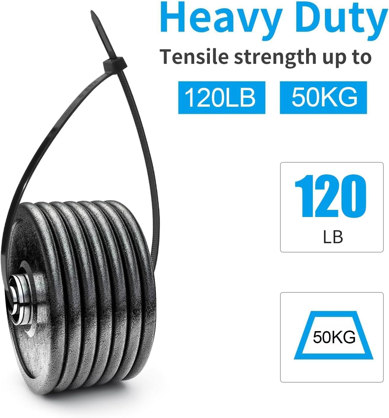 XINGO 8 Inch Black Zip Ties Heavy Duty 100 Pack, 120 LBS Tensile Strength, Premium Nylon Cable Wire Ties, Self-locking Plastic Ties for Indoor and Outdoor Use