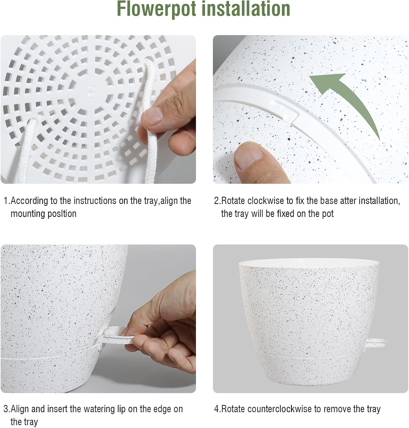 12/10/9 inch Large Self Watering Pots, Plant Pots with Mesh Drainage Holes for Indoor Outdoor Garden Plants, Flower Pots with Deep Reservoir, Set of 3 Plastic Planters, Specked White