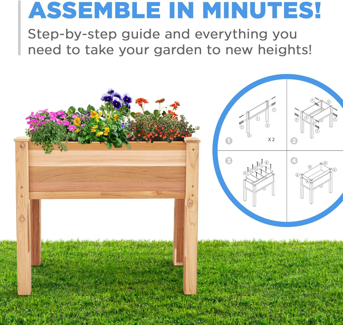 Jumbl, Cedar Raised Garden Bed, Elevated Wood Planter for Growing Fresh Herbs, Vegetables, Flowers, Succulents - 34x18x30”