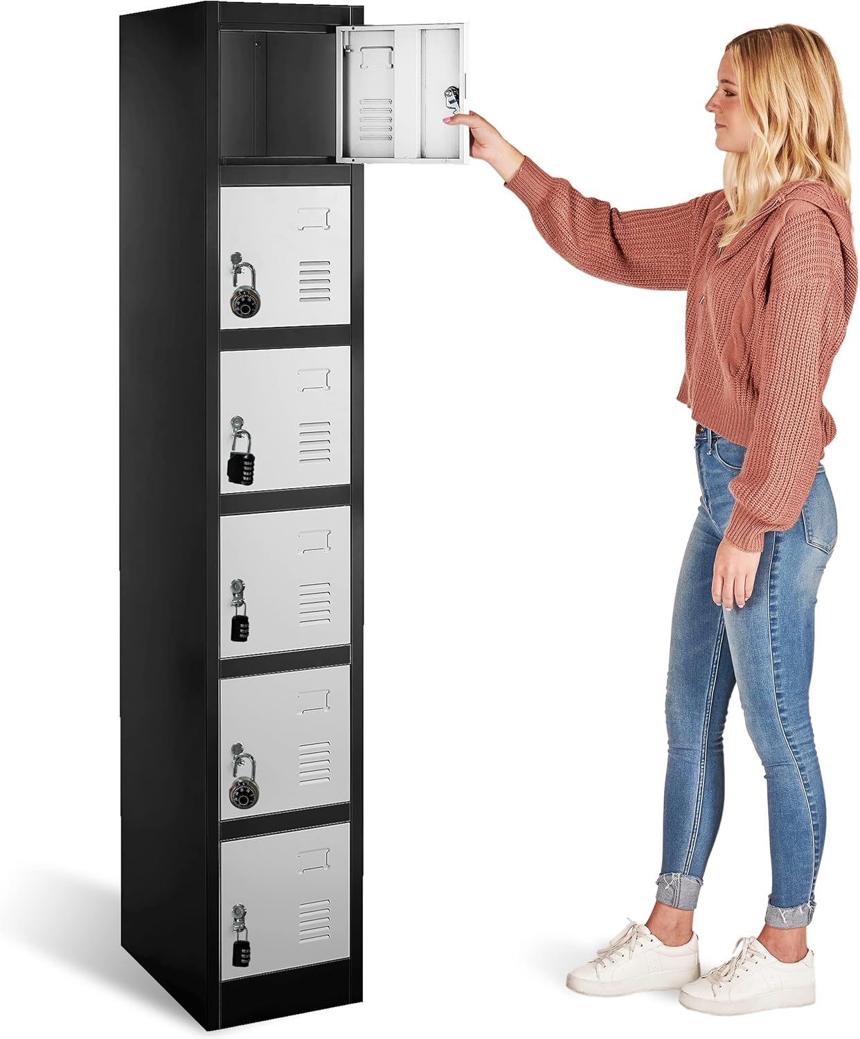 71" Heavy-Duty Steel Locker Cabinet (6-Door 6-Tier) - Secure Storage for School Lockers, Office Employee, Gym & Home Organization - Industrial Metal Lockers