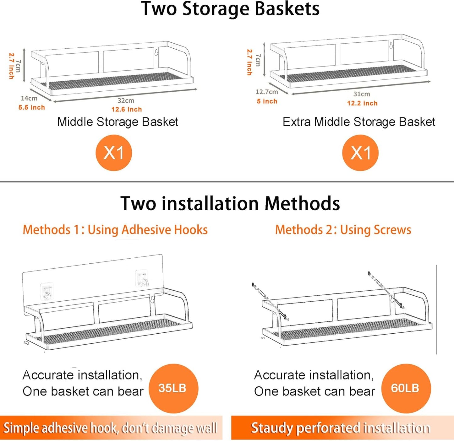 PUSDON Metal Wall Hanging Basket 2 Packs DIY Suitable for Multiple Scenes - Middle Silver Grey Hollowout