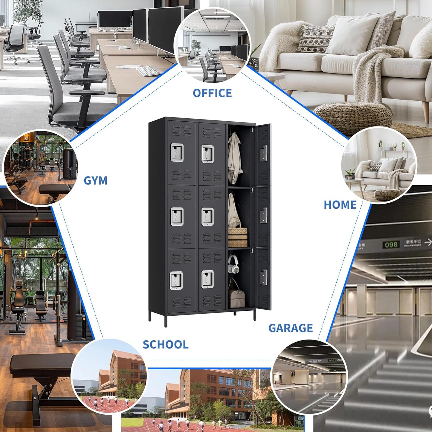 9 Doors Employee Lockers for Office, Metal Sorage Locker Combination, Lockable Employees Metal Locker With Door, Industrial Storage Lockers for Home, School, Gym
