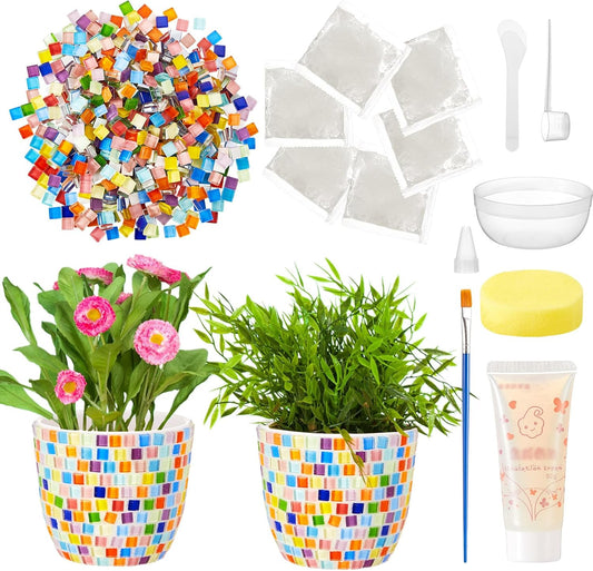 Tioncy 2 Set DIY Vase Mosaic Kit for Adults Gift, DIY Arts and Craft Kits with Vase Flower Mosaic Accessories Art Kit for Room Decor Craft Lovers Handmade, Home Decor Gifts(Rainbow)