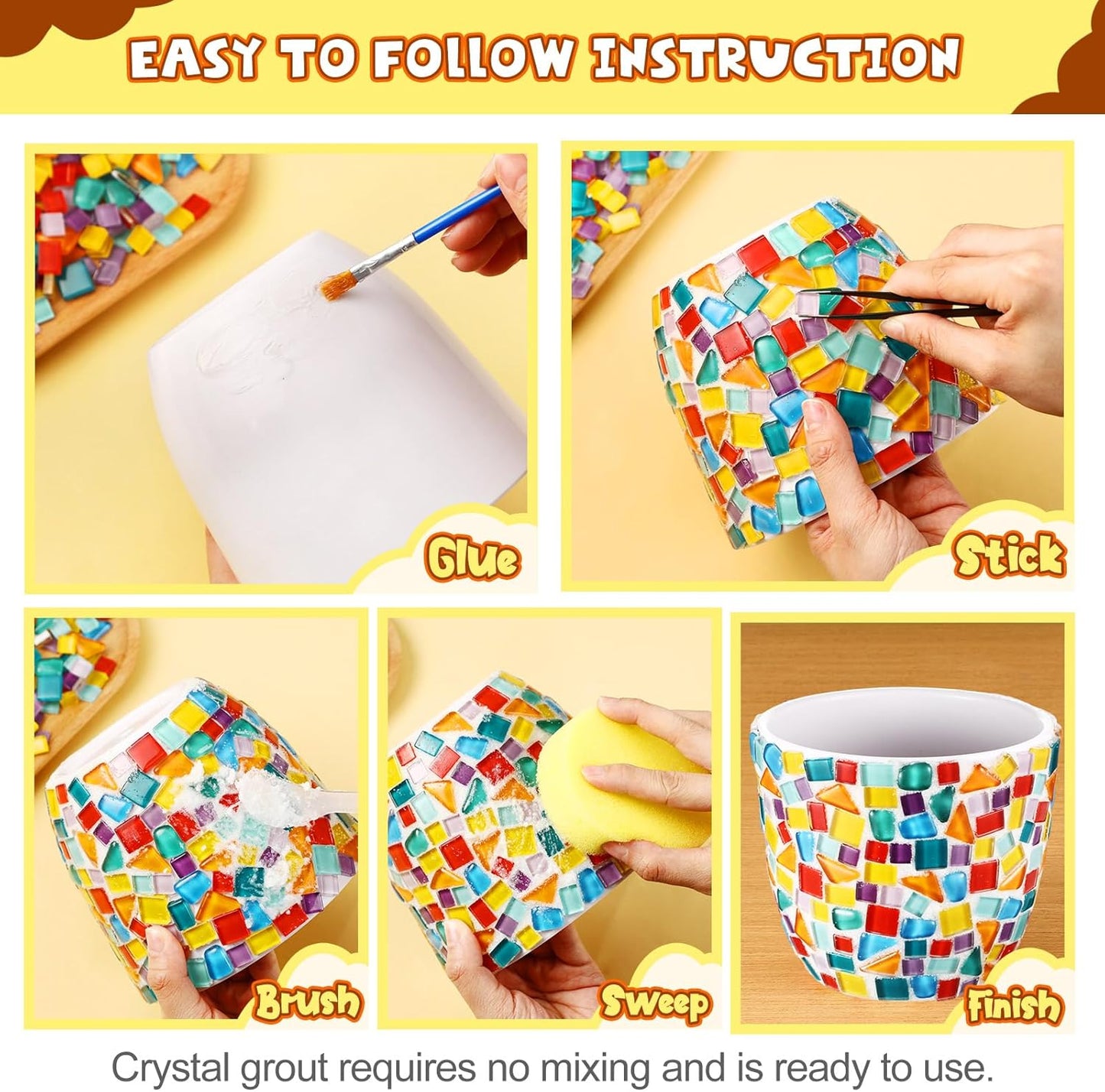 Tioncy 2 Set DIY Vase Mosaic Kit for Adults Gift, DIY Arts and Craft Kits with Vase Flower Mosaic Accessories Art Kit for Room Decor Craft Lovers Handmade, Home Decor Gifts(Multicolored)