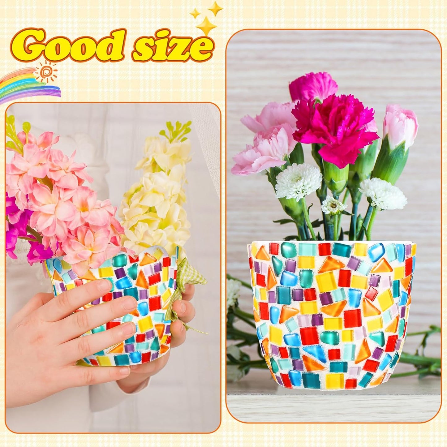 Tioncy 2 Set DIY Vase Mosaic Kit for Adults Gift, DIY Arts and Craft Kits with Vase Flower Mosaic Accessories Art Kit for Room Decor Craft Lovers Handmade, Home Decor Gifts(Multicolored)