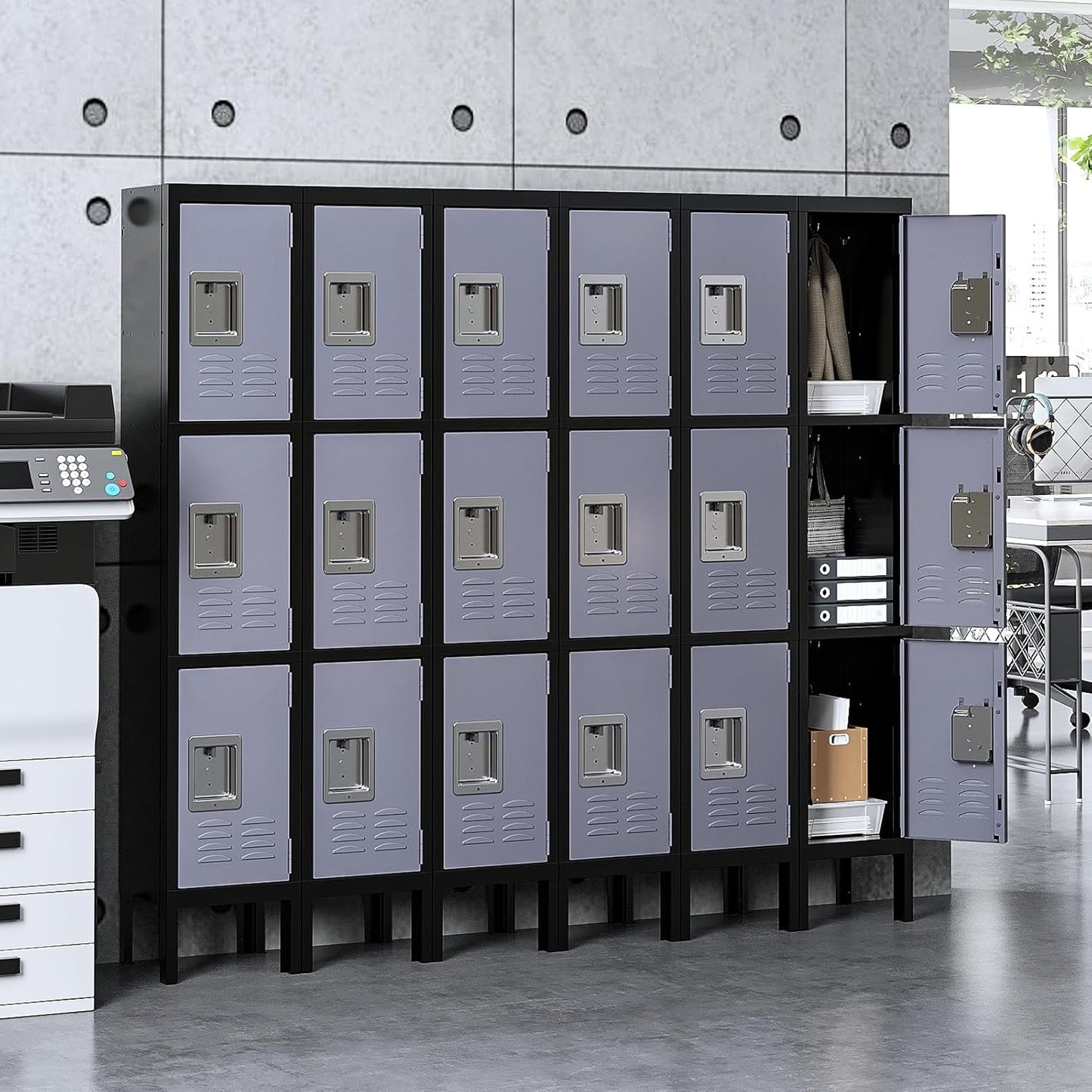 Yizosh Metal Lockers for Employees with Lock, Employees Locker Storage Cabinet with 3 Doors, Tall Steel Storage Locker for Gym, School, Office (Gray Black, 3 Door)