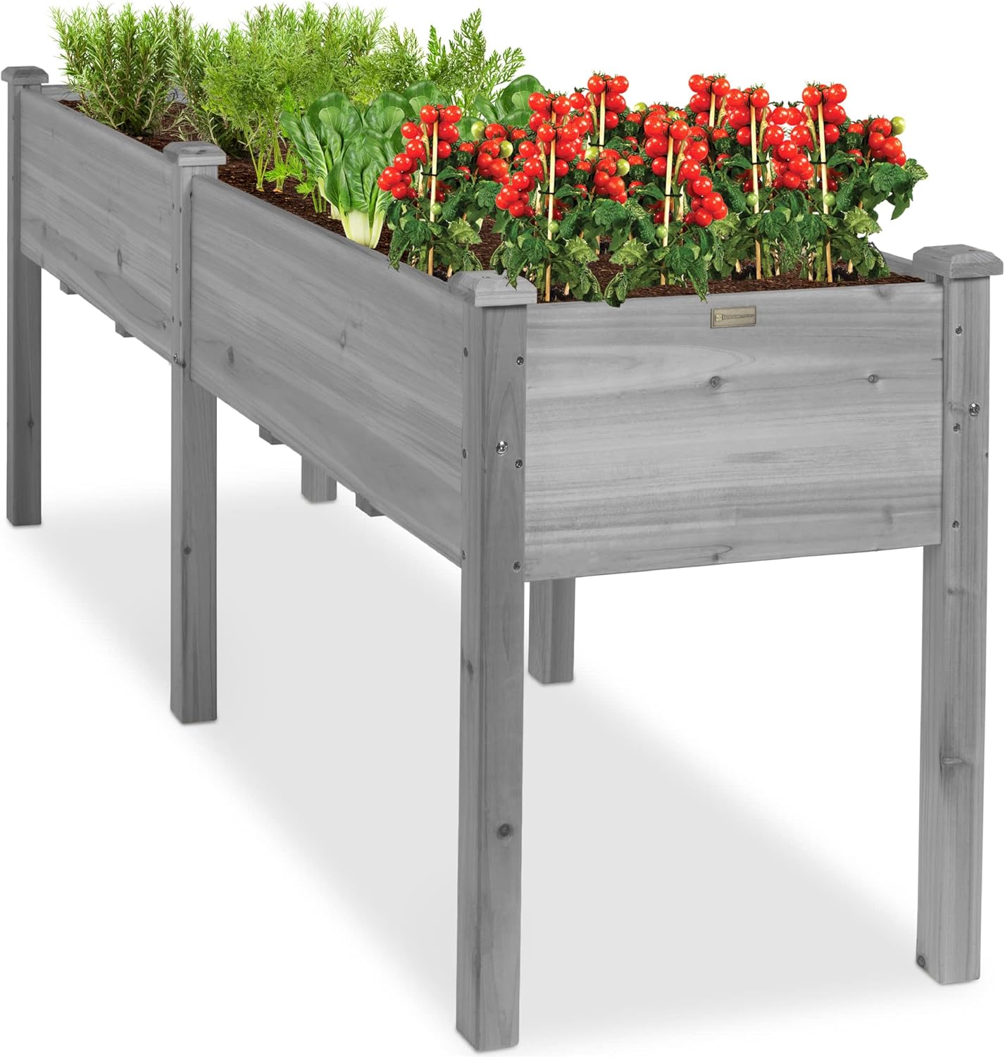 Best Choice Products 72x24x30in Raised Garden Bed, Elevated Wood Planter Box Stand for Backyard, Patio, Balcony w/Divider Panel, 6 Legs, 300lb Capacity - Gray