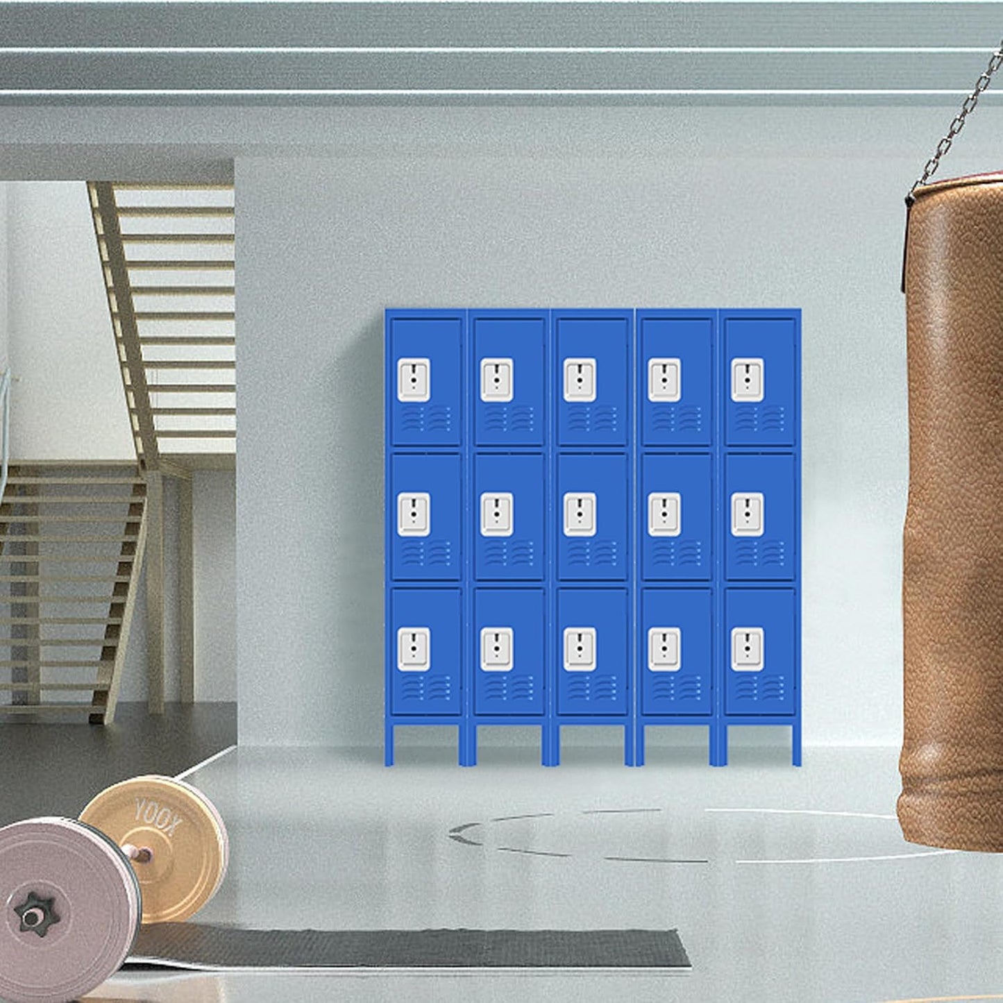 Metal Locker for Employees 66" H Tall Storage Lockers with Lock and Mirror Gym Locker Cabinet with 3 Doors Steel Wardrobe for Office Home School Staff Assembly Required