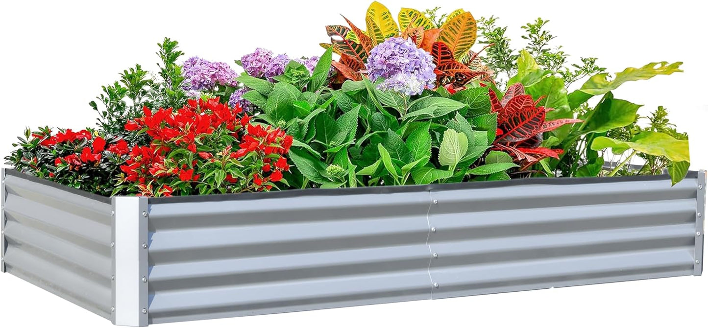 Domi Galvanized Raised Garden Bed, Outdoor Planter Garden Boxes Large Metal Planter Box for Gardening Vegetables Fruits Flowers, Silvery (6x3x1ft)